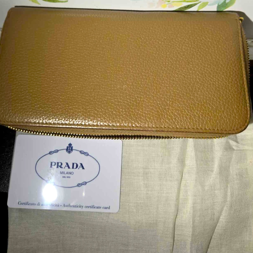 Prada Camel Leather Zip Wallet